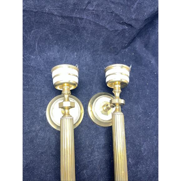 Mother Of Pearl And Brass Torch Hurricane Wall Mounted Sconces 12" - Picture 4 of 9